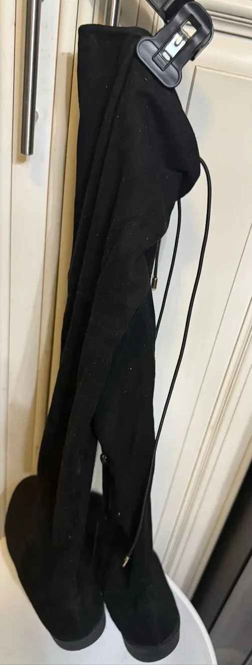 Yoki Women's Anora Faux Suede Lace Up Over The Knee Boots Black Size 8